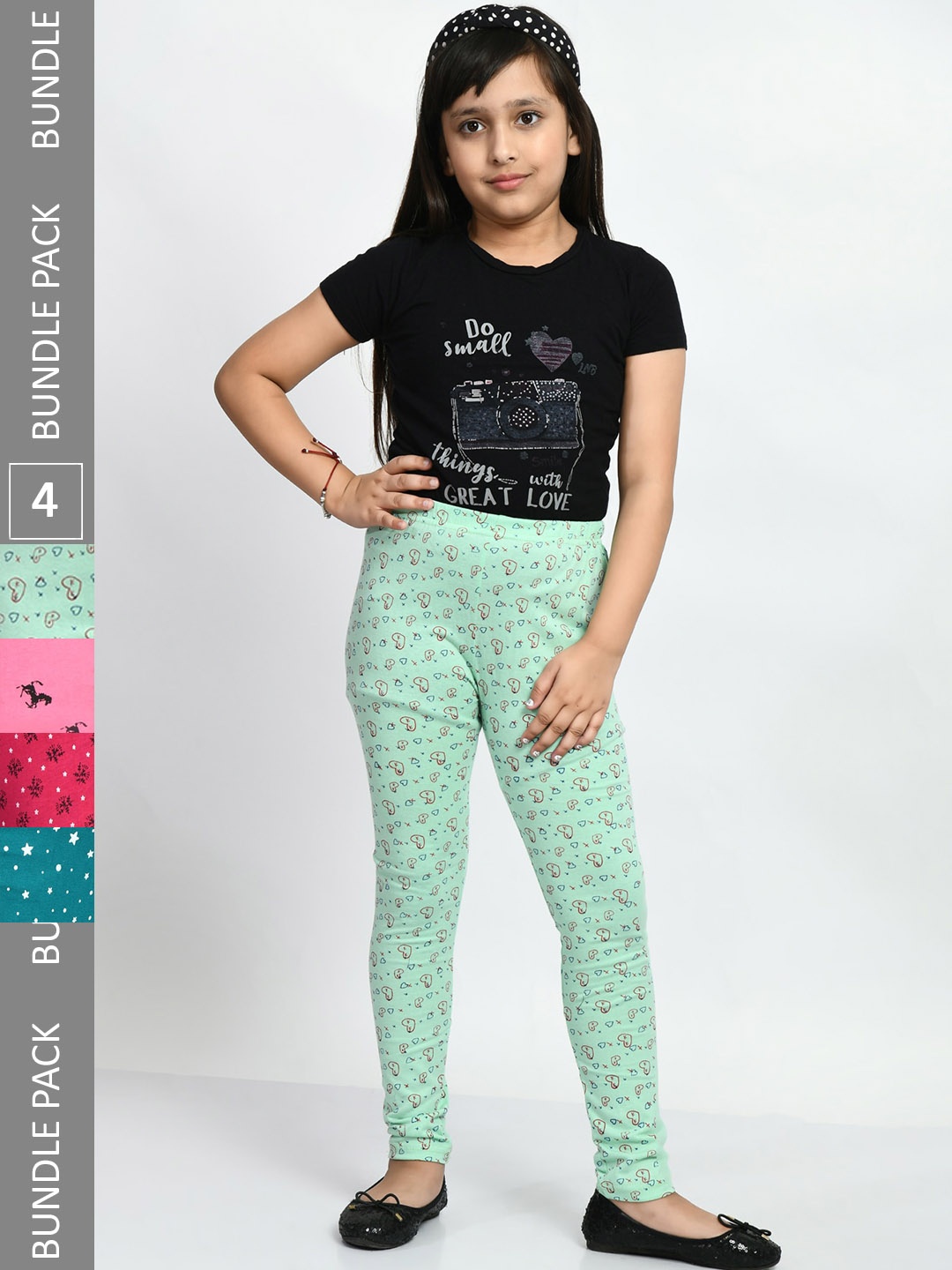 

BAESD Girls Pack Of 4 Printed Pure Cotton Super Soft Churidar-Length Leggings, Pink