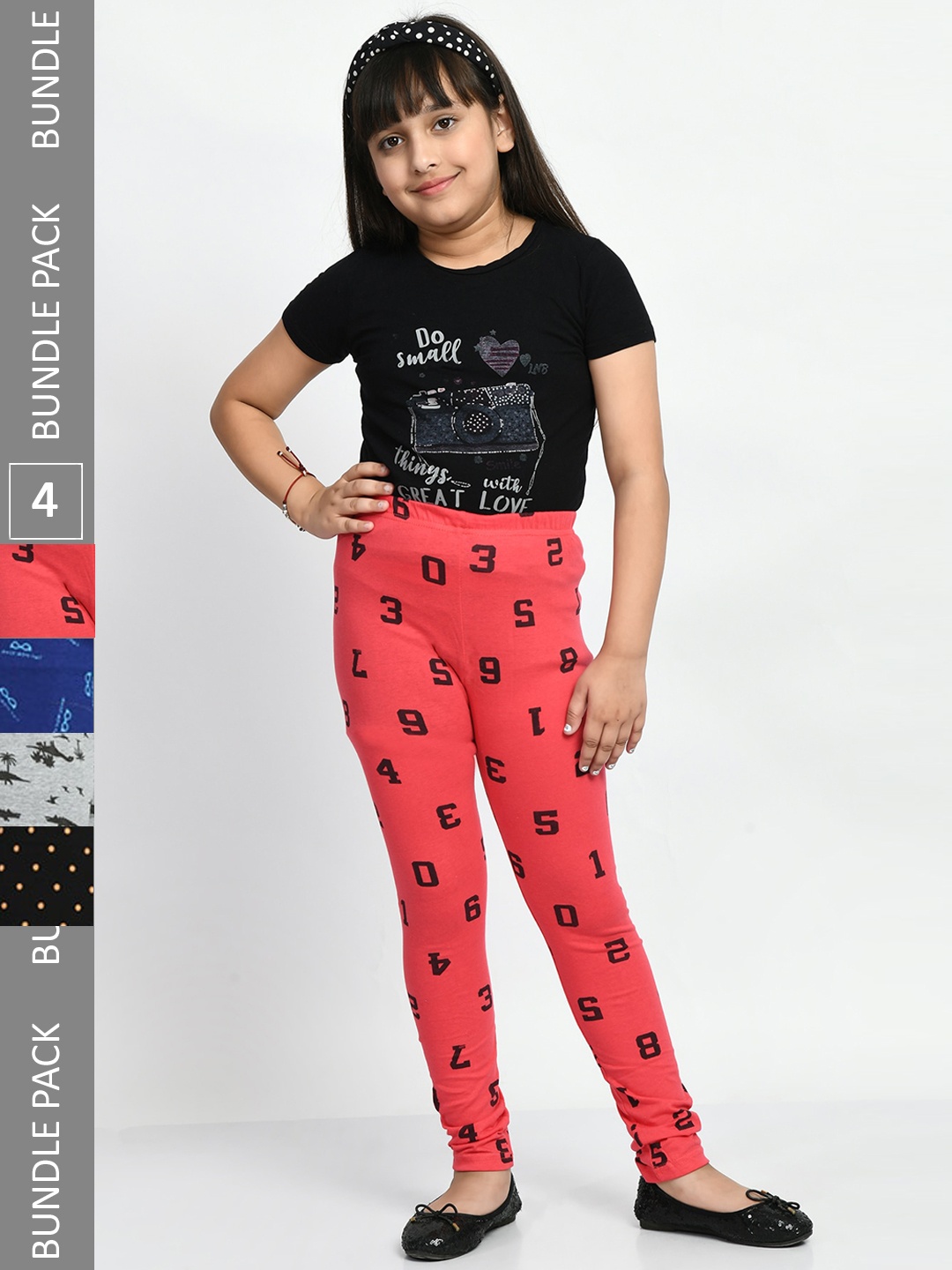 

BAESD Girls Pack of 4 Printed Pure Cotton Leggings, Blue