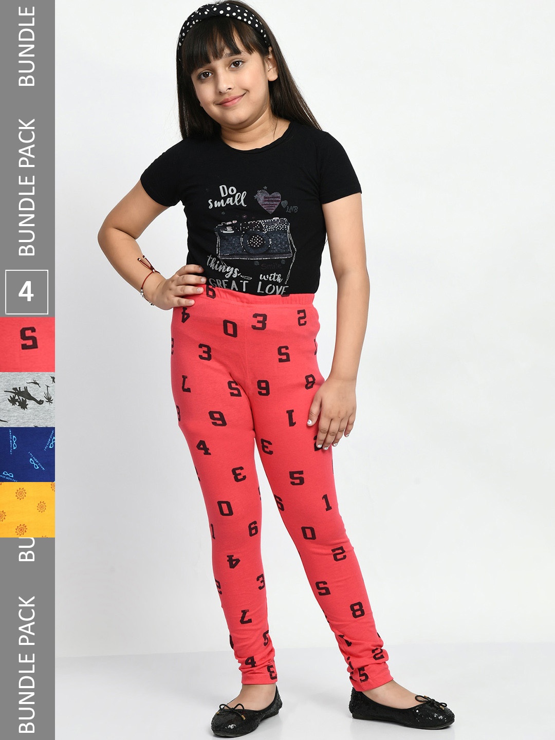 

BAESD Girls Pack of 4 Printed Pure Cotton Leggings, Red