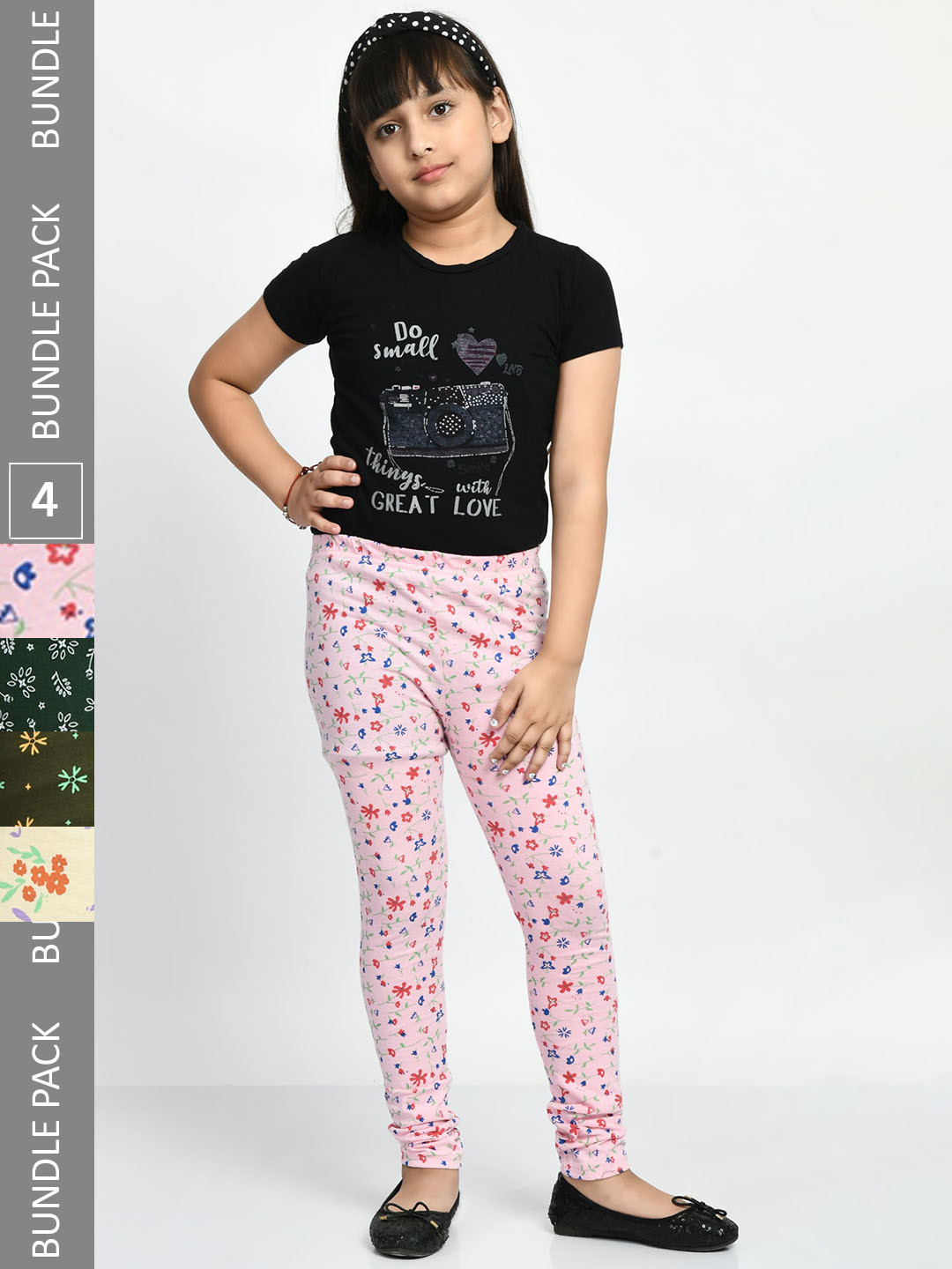 

BAESD Girls Pack Of 4 Printed Pure Cotton Super Soft Churidar-Length Leggings, Green