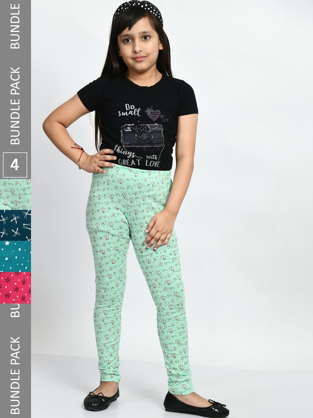 

BAESD Girls Pack of 4 Printed Pure Cotton Leggings, Pink