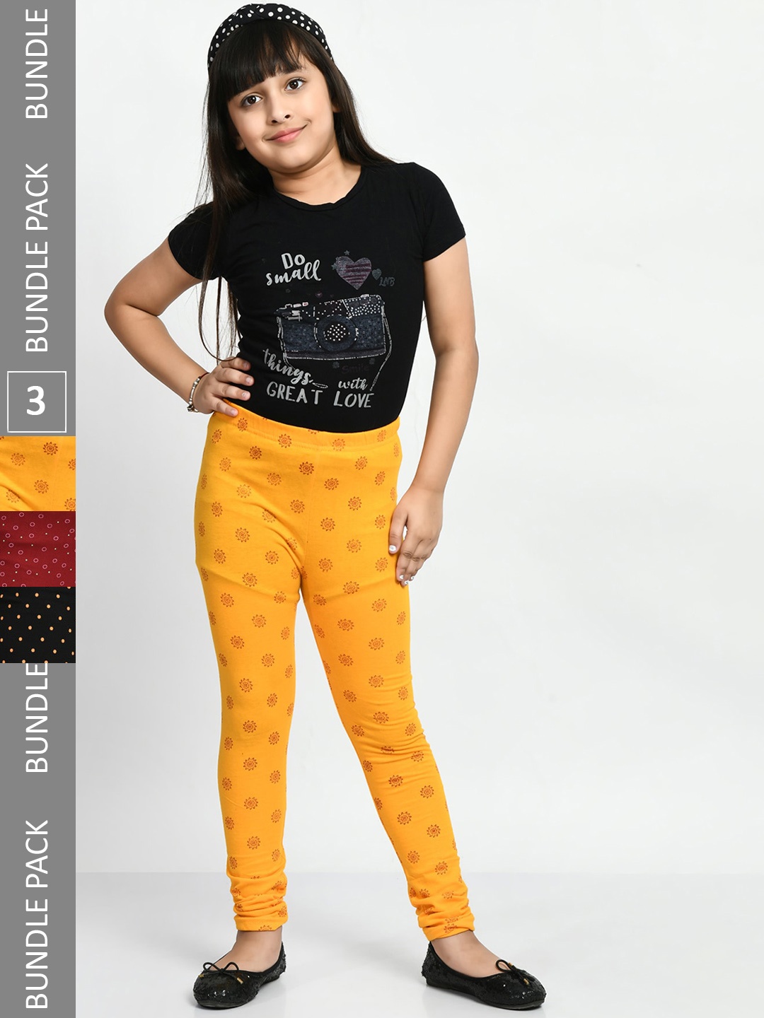 

BAESD Girls Pack Of 3 Printed Pure Cotton Super Soft Churidar-Length Leggings, Red