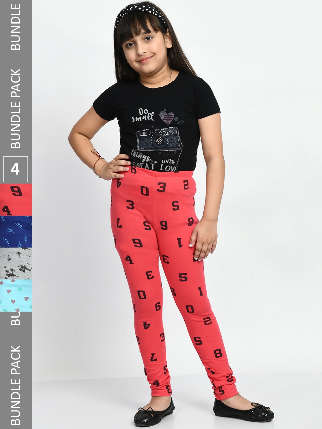

BAESD Girls Pack of 4 Printed Pure Cotton Leggings, Grey