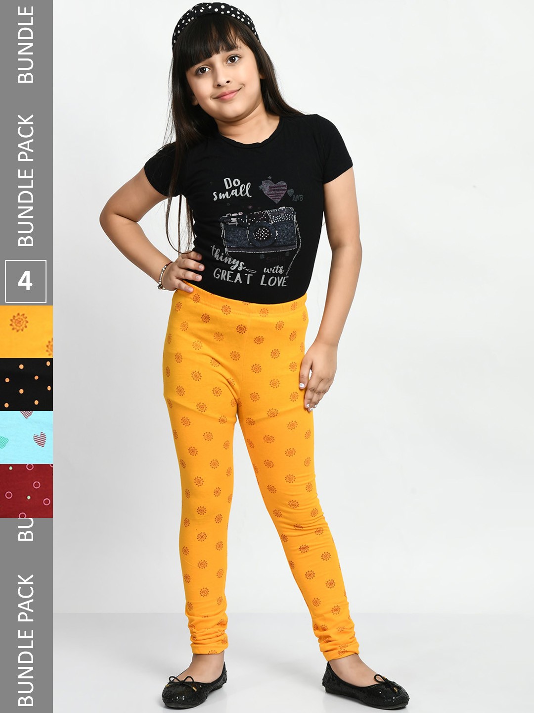 

BAESD Girls Pack of 4 Printed Pure Cotton Leggings, Yellow