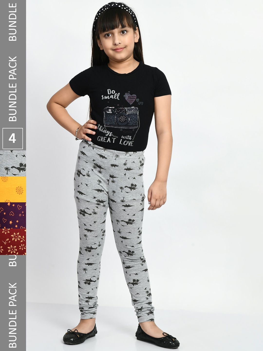

BAESD Girls Pack of 4 Printed Pure Cotton Leggings, Grey