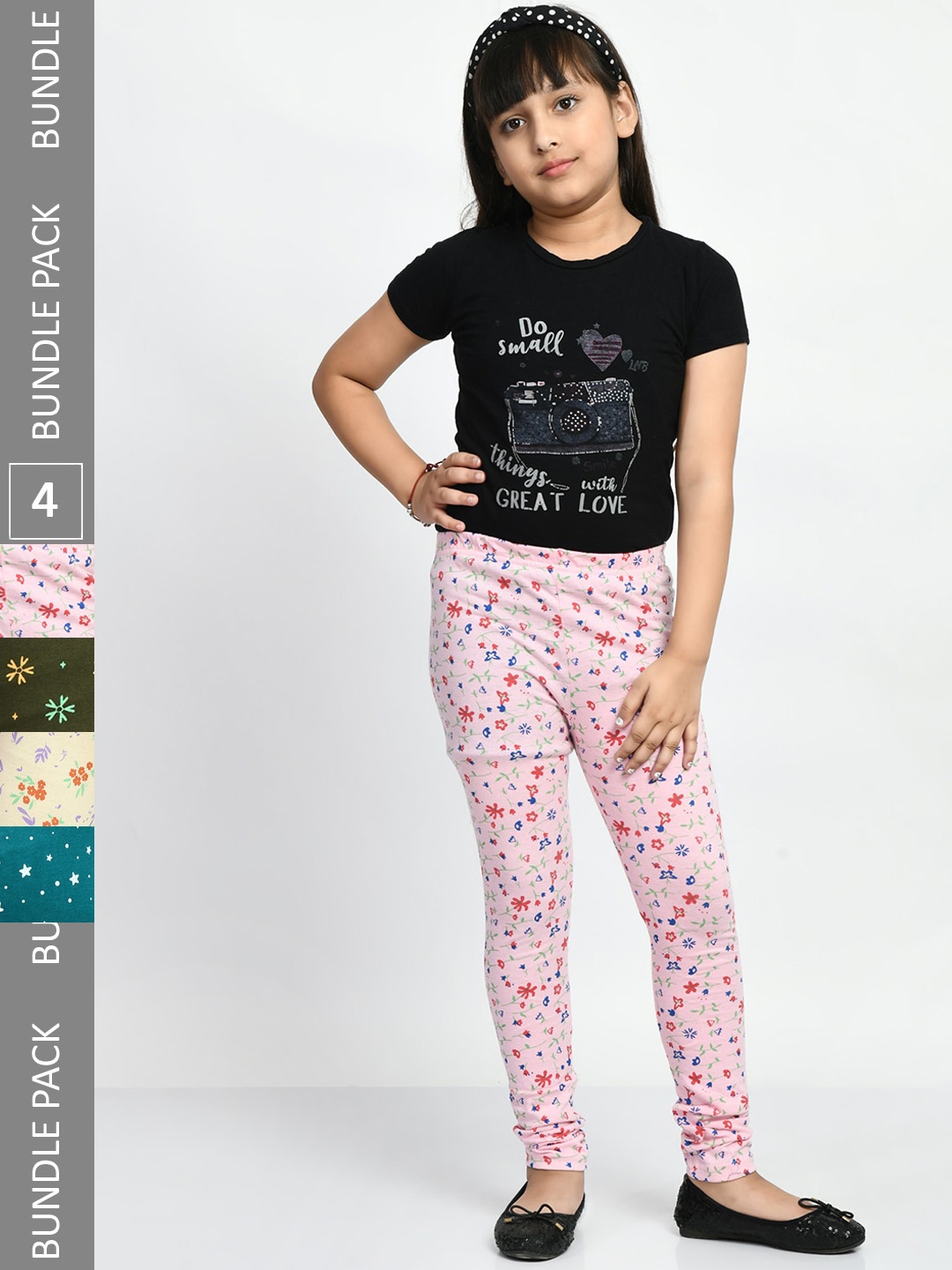 

BAESD Girls Pack of 4 Printed Pure Cotton Leggings, Pink