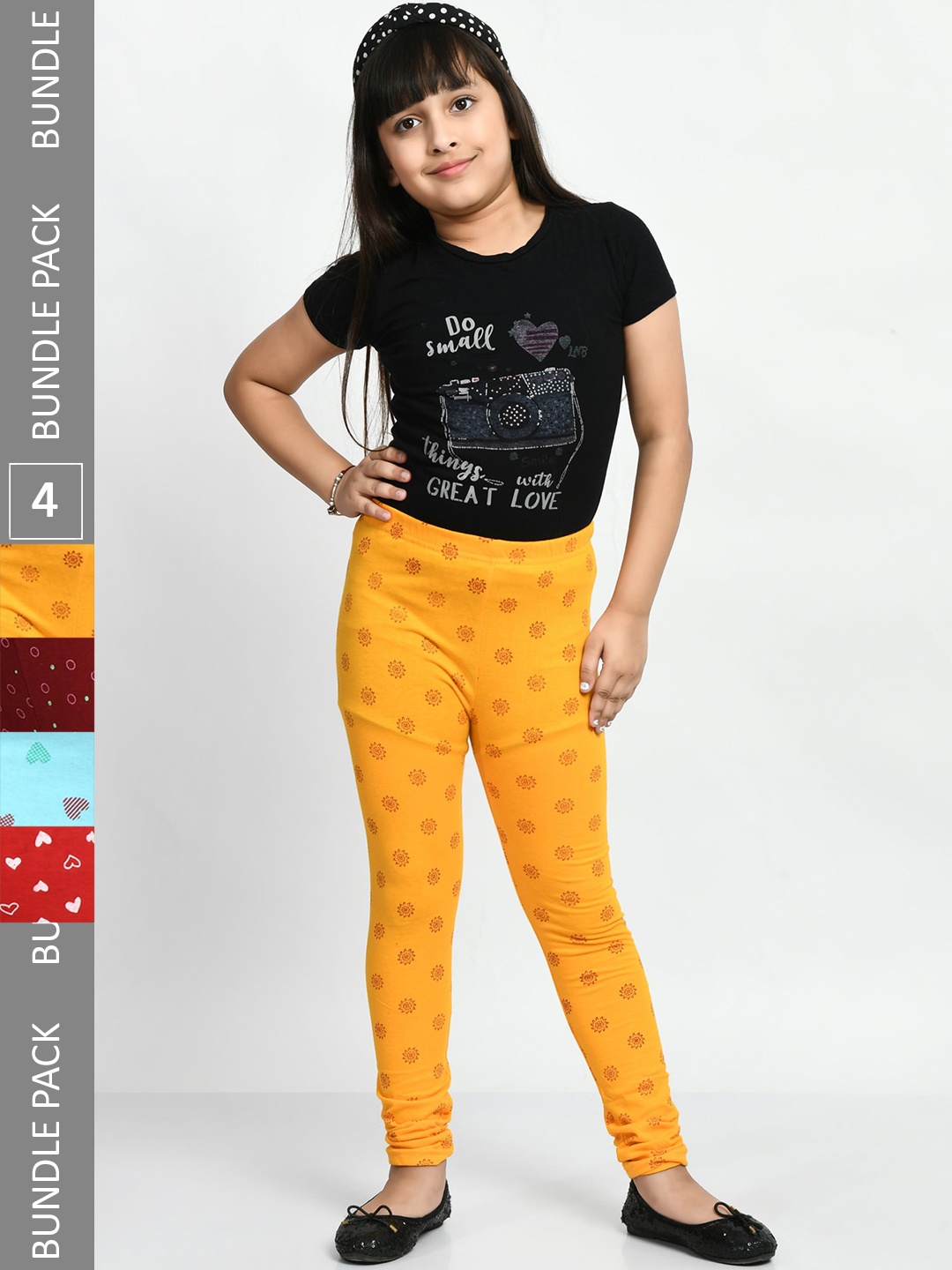 

BAESD Girls Pack Of 4 Printed Pure Cotton Super Soft Churidar-Length Leggings, Red