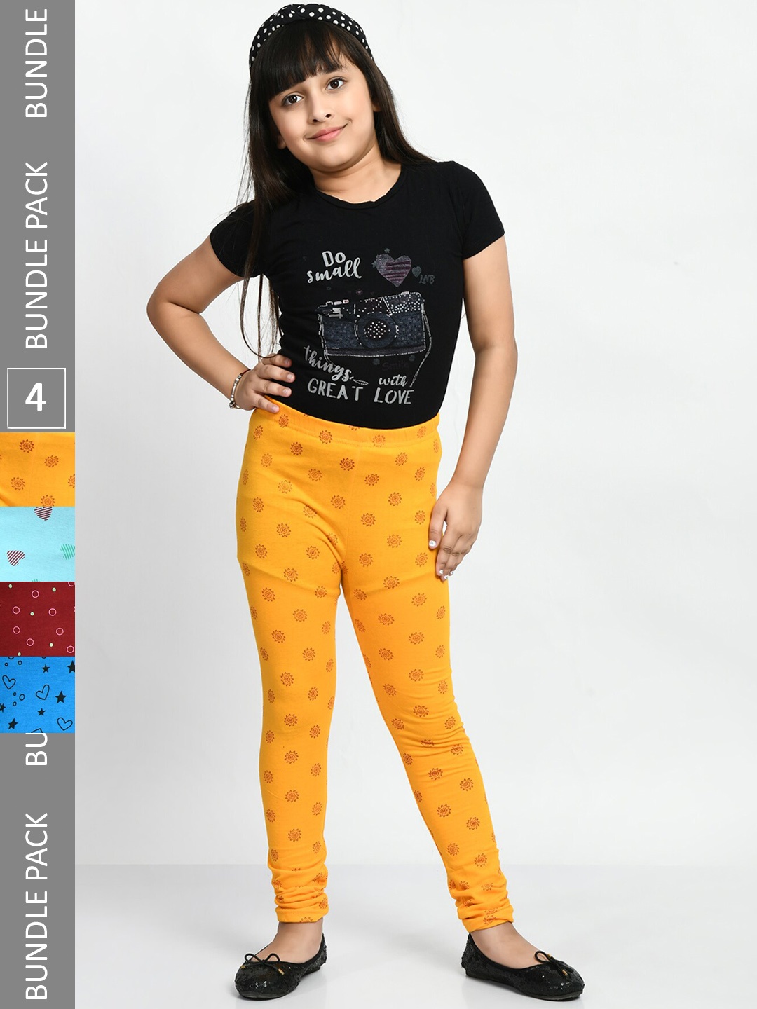 

BAESD Girls Pack of 4 Printed Pure Cotton Leggings, Yellow
