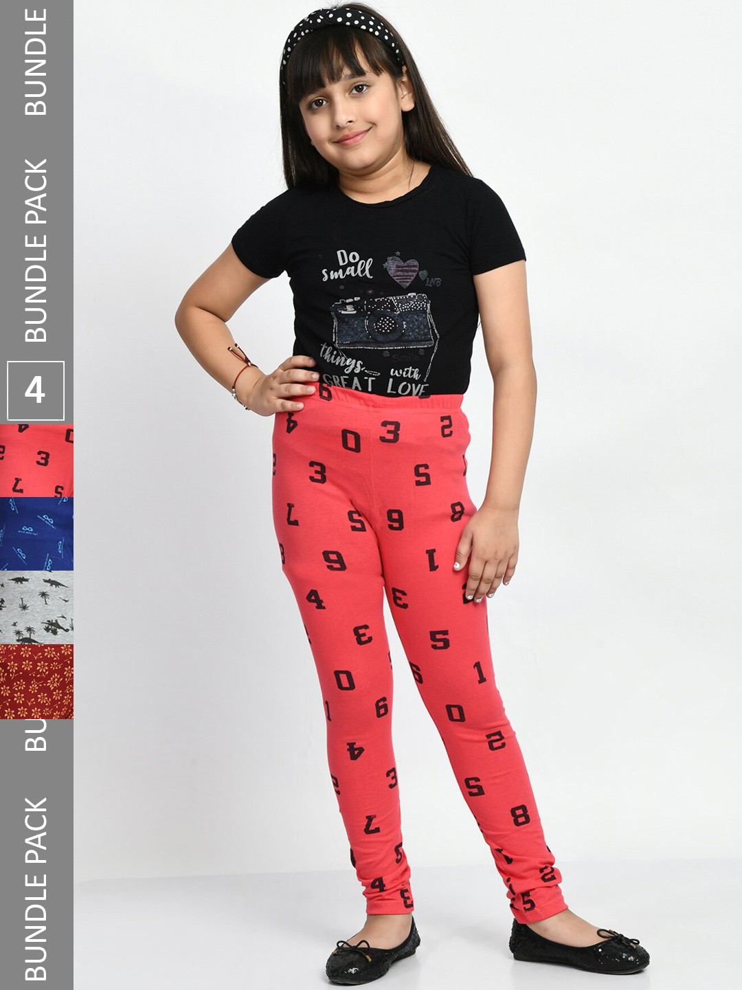 

BAESD Girls Pack of 4 Printed Pure Cotton Leggings, Blue