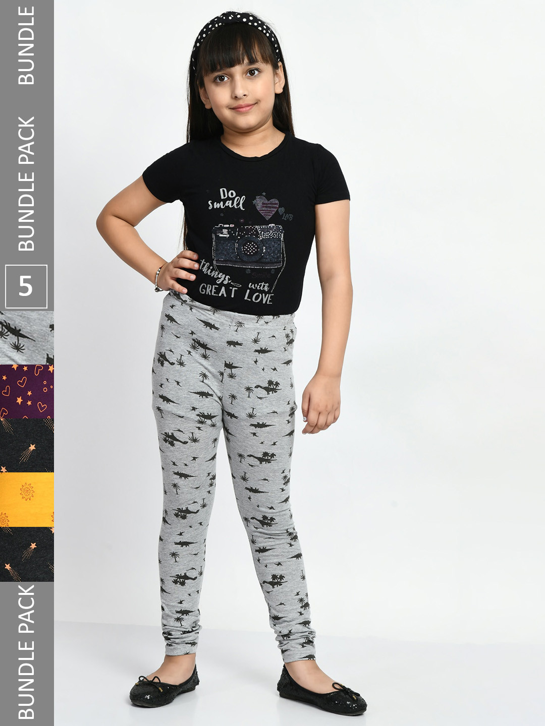 

BAESD Girls Pack Of 4 Printed Pure Cotton Churidar-Length Leggings, Yellow