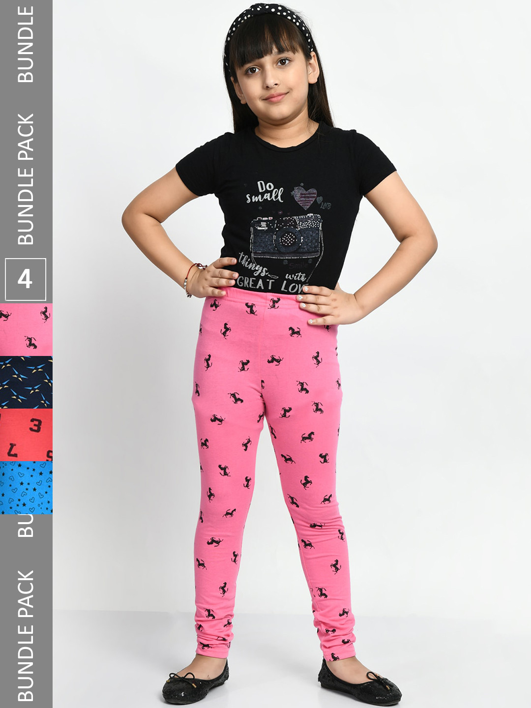 

BAESD Girls Pack Of 4 Conversational Printed Pure Cotton Churidar-Length Leggings, Pink