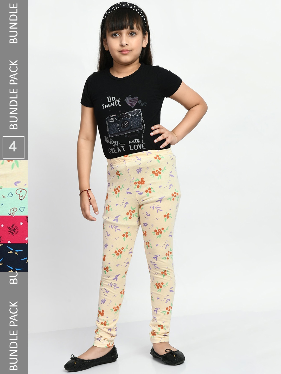 

BAESD Girls Pack Of 4 Conversational Printed Pure Cotton Churidar-Length Leggings, Beige