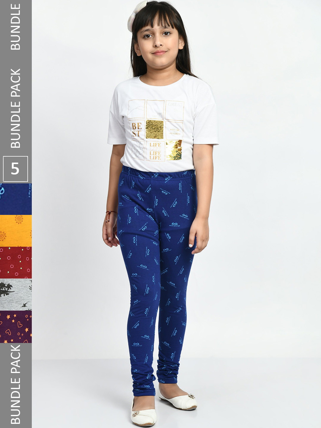 

BAESD Girls Pack of 5 Printed Pure Cotton Leggings, Blue