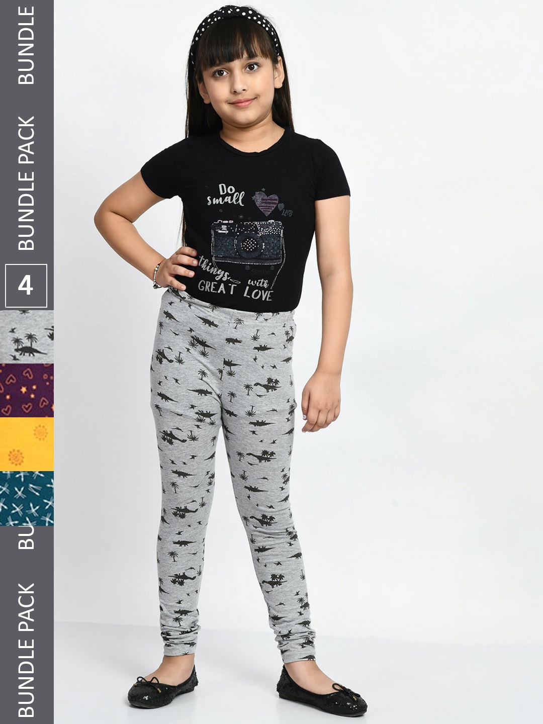

BAESD Girls Pack Of 4 Printed Pure Cotton Churidar Length Leggings, Teal