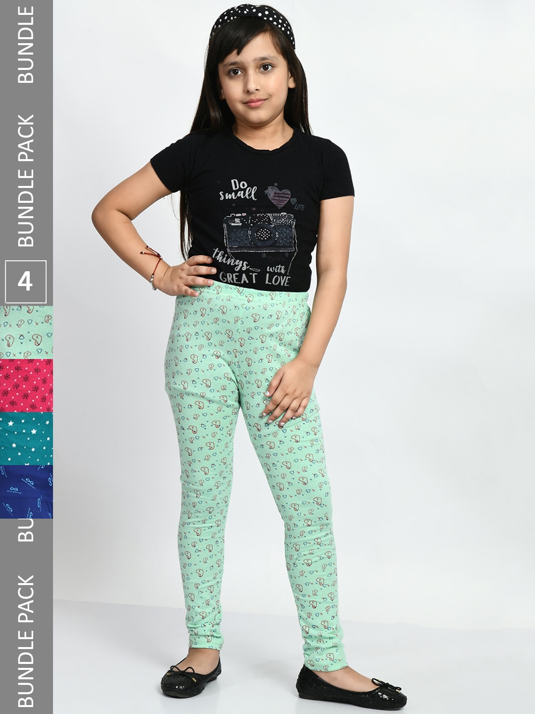 

BAESD Girls Pack of 4 Printed Pure Cotton Leggings, Green