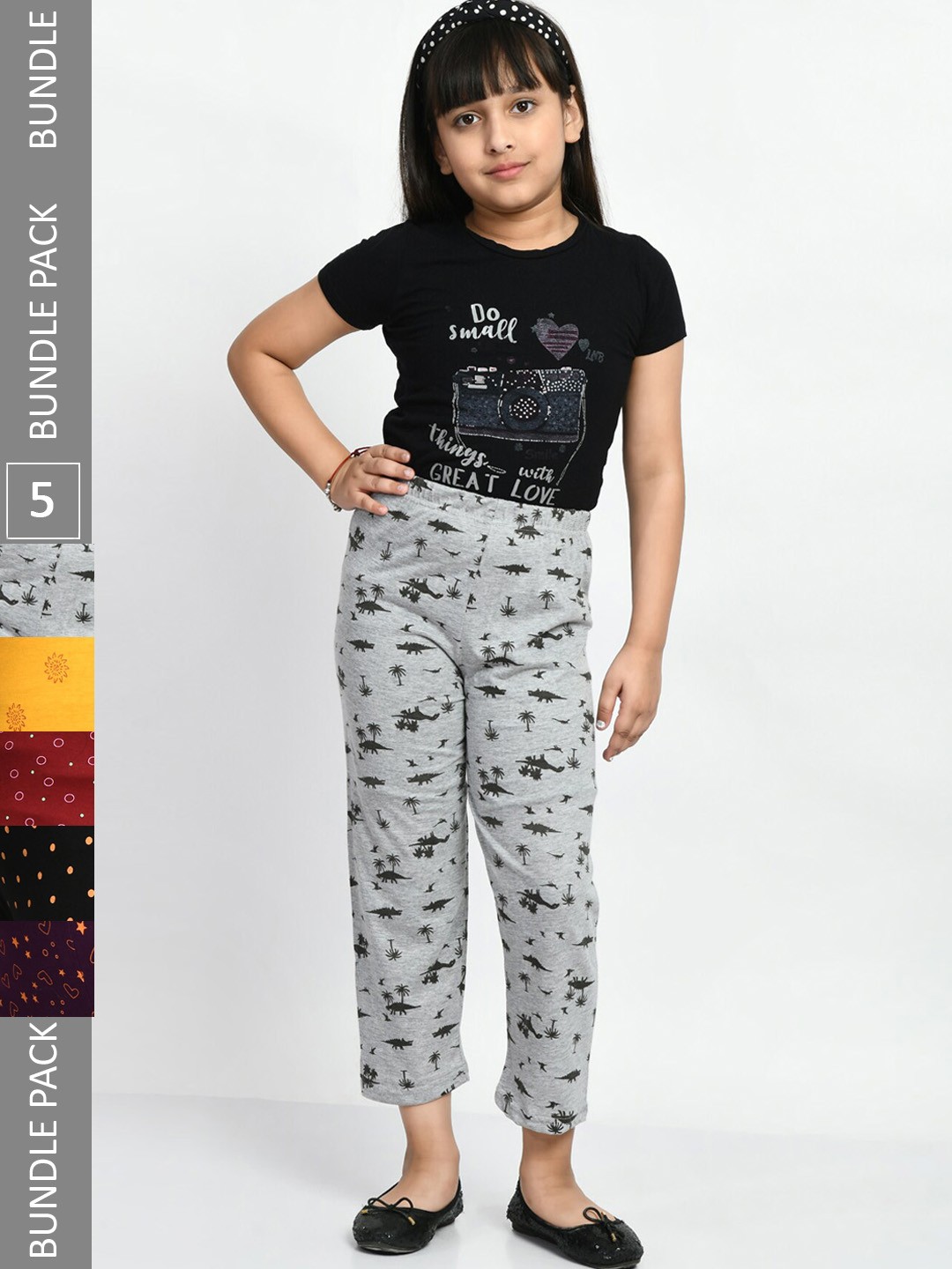 

BAESD Girls Pack Of 5 Printed Pure Cotton Leggings, Grey