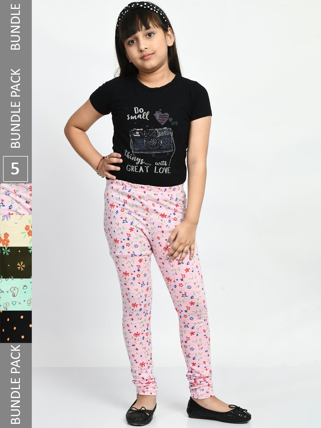 

BAESD Girls Pack Of 5 Printed Pure Cotton Leggings, Pink