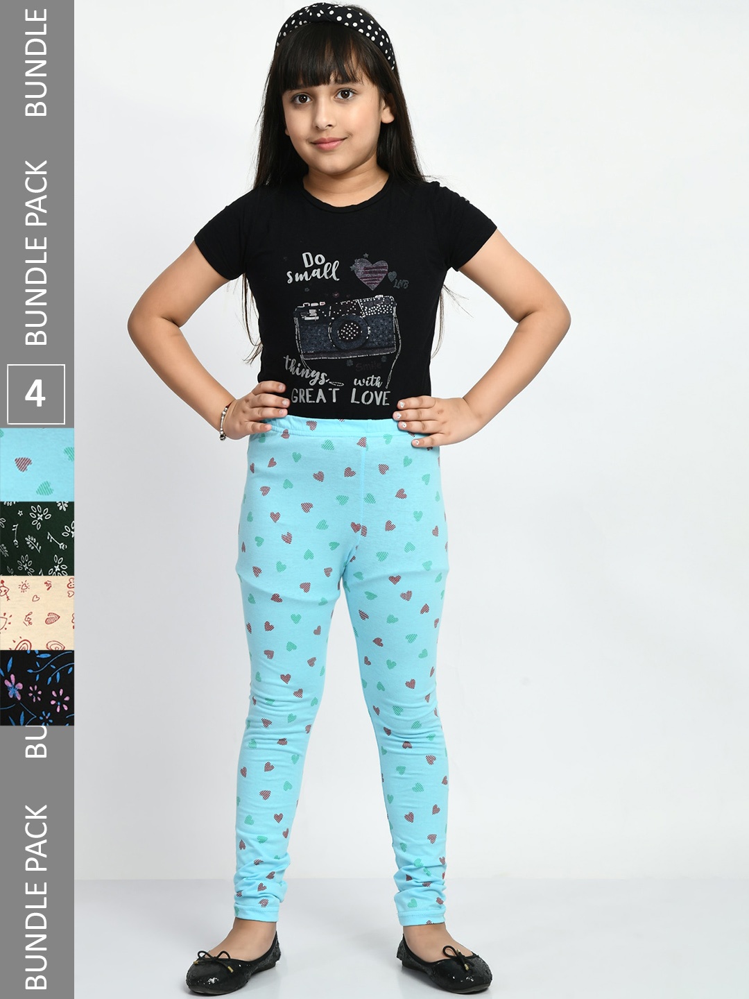 

BAESD Girls Pack Of 4 Printed Pure Cotton Leggings, Blue