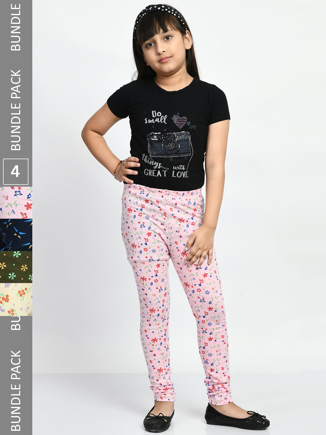 

BAESD Girls Pack Of 4 Printed Pure Cotton Super Soft Churidar-Length Leggings, Pink