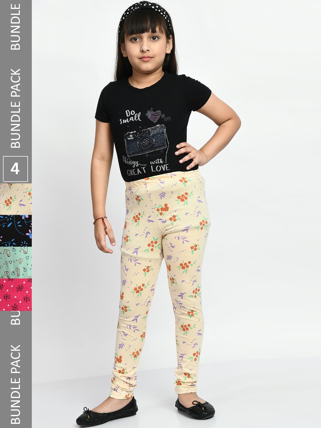 

BAESD Girls Pack Of 4 Printed Pure Cotton Leggings, Cream