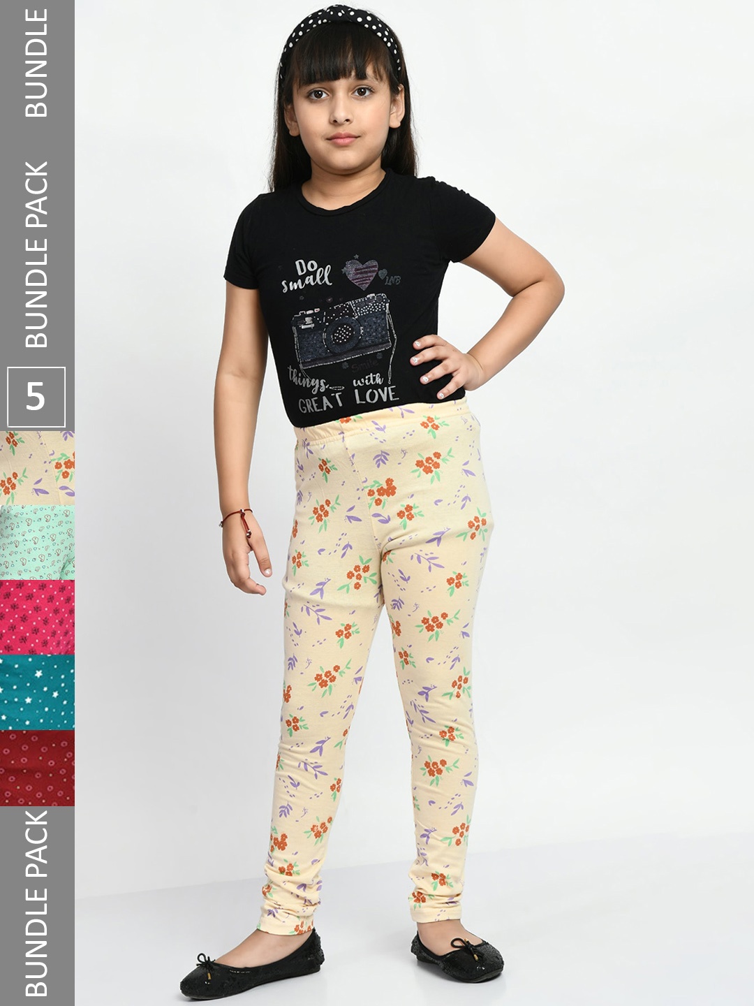 

BAESD Girls Pack of 5 Printed Pure Cotton Leggings, Cream
