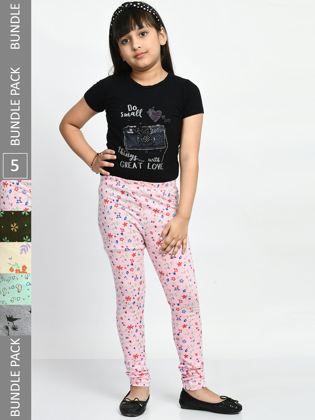 

BAESD Girls Pack Of 5 Conversational Printed Pure Cotton Churidar-Length Leggings, Rose