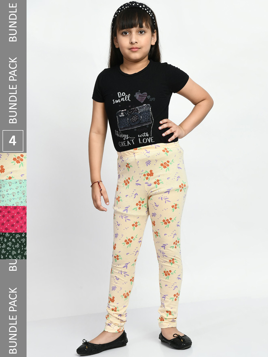 

BAESD Girls Pack of 4 Printed Pure Cotton Leggings, Cream
