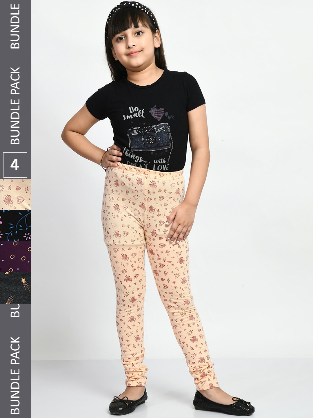 

BAESD Girls Pack of 4 Printed Pure Cotton Leggings, Cream