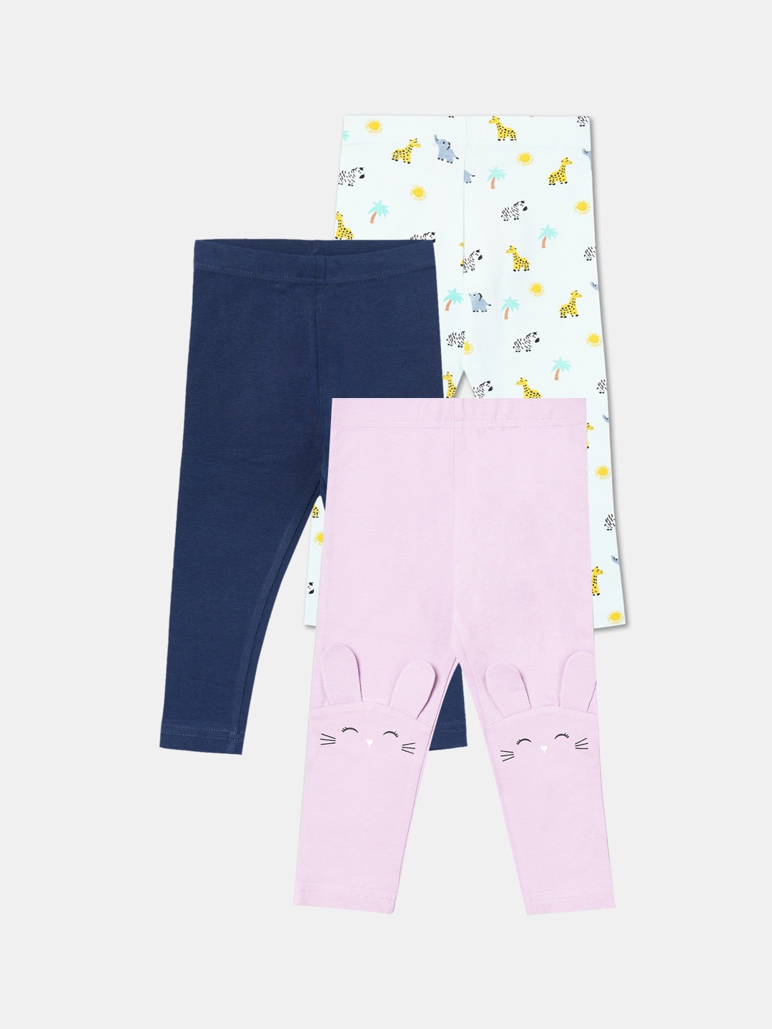 

R&B Girls Pack Of 3 Cotton Ankle-Length Leggings, Navy blue