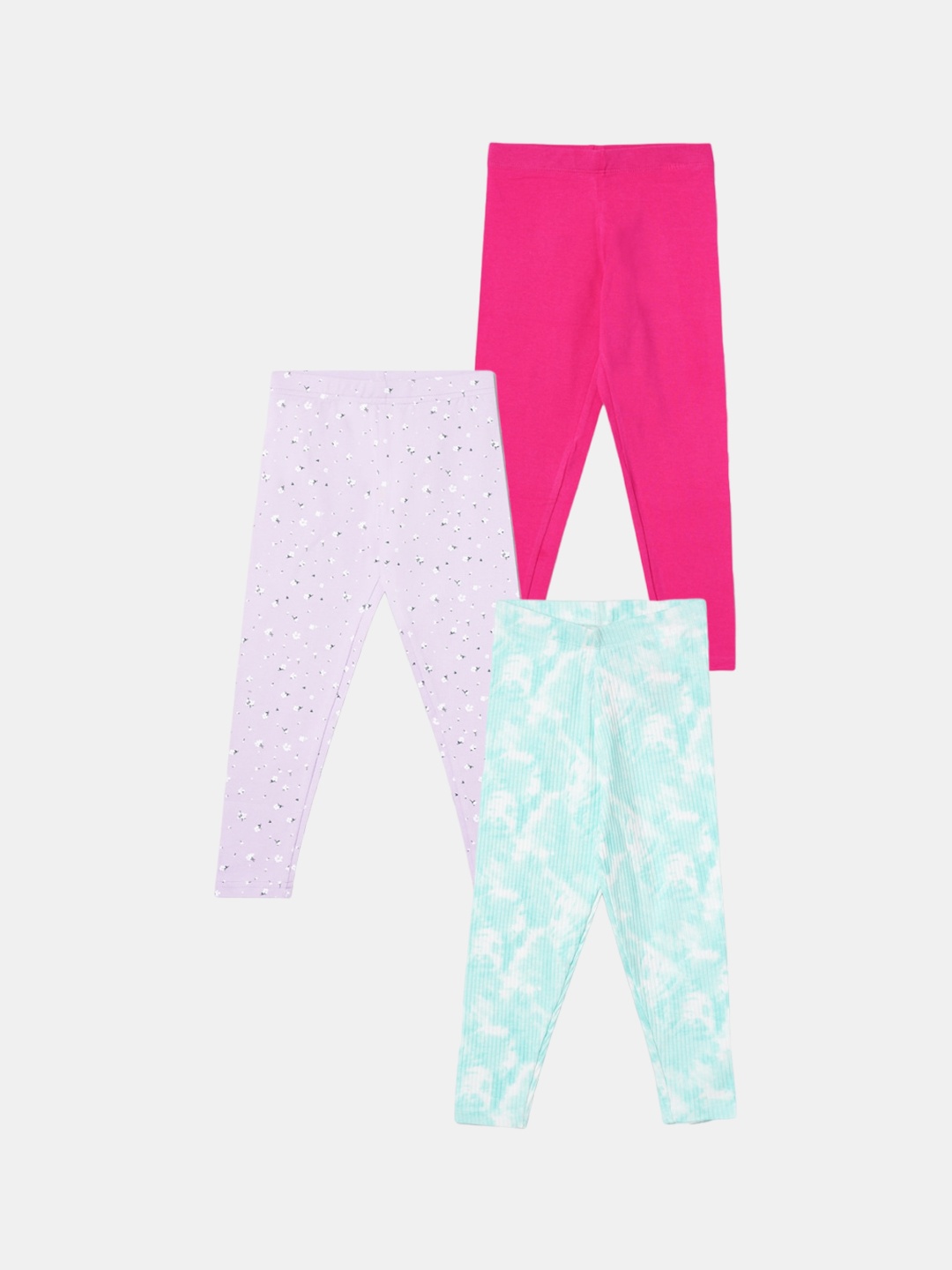 

R&B Girls Pack Of 3 Printed Cotton Ankle-Length Leggings, Lavender