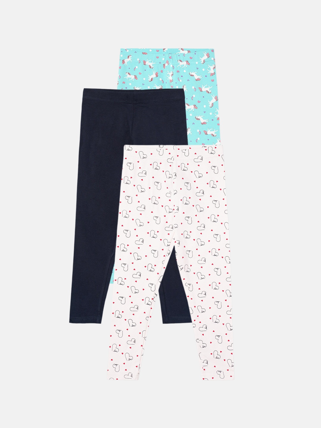 

R&B Girls Pack Of 3 Printed Cotton Ankle-Length Leggings, Blue