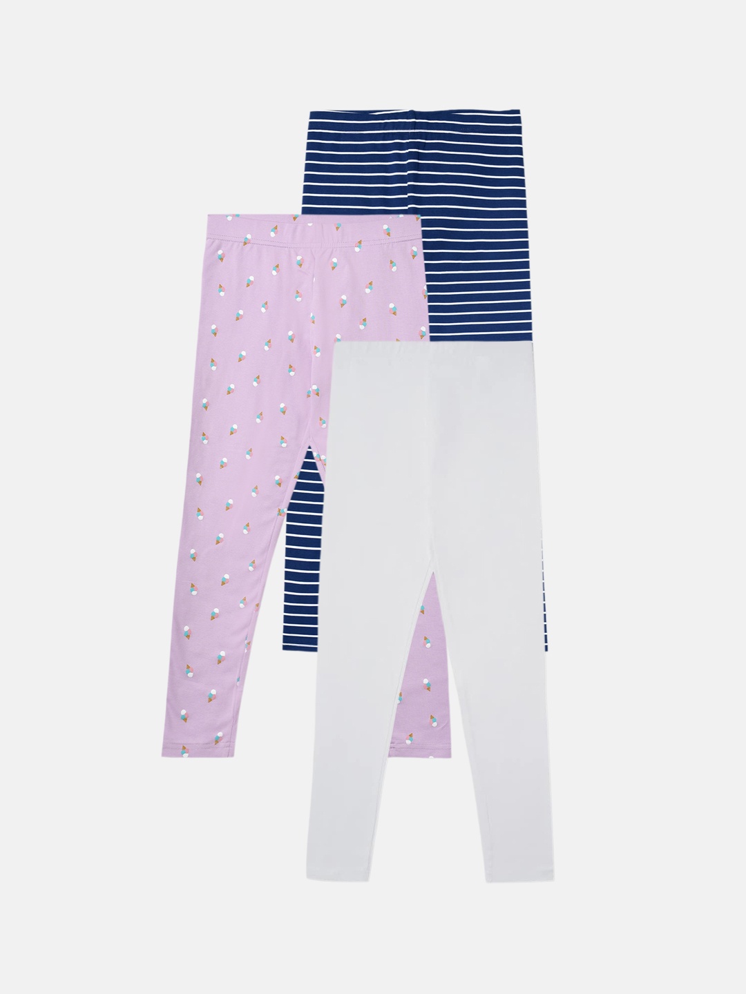 

R&B Girls Pack Of 3 Printed Cotton Ankle-Length Leggings, Lavender