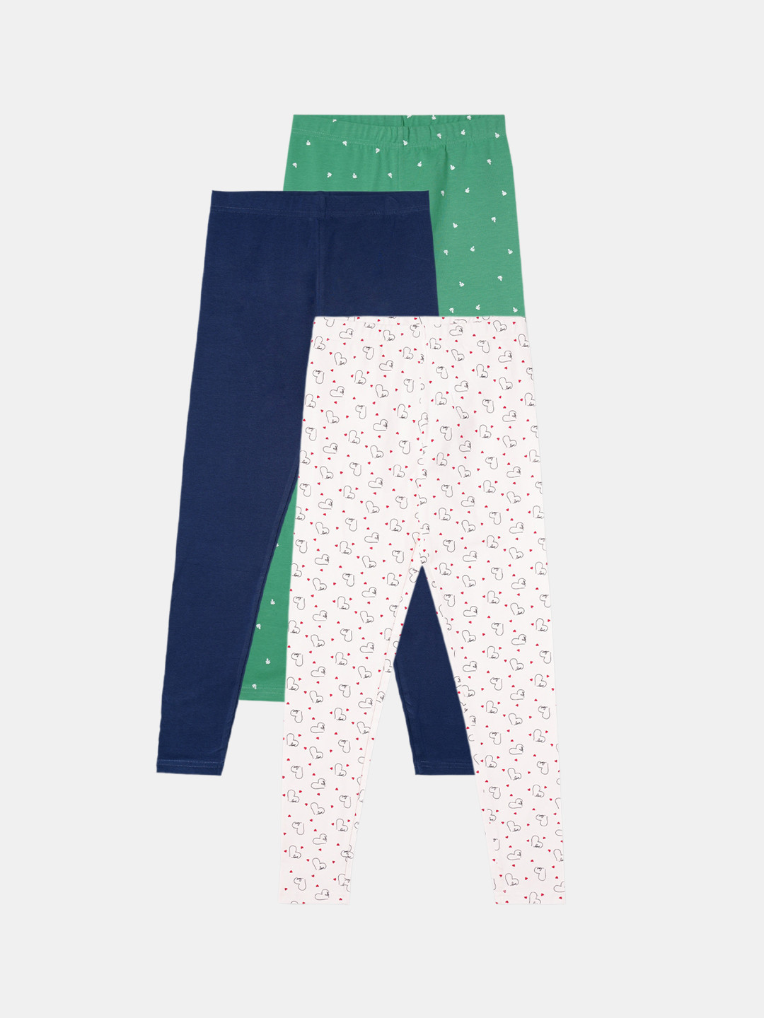 

R&B Girls Pack Of 3 Printed Cotton Ankle-Length Leggings, Navy blue