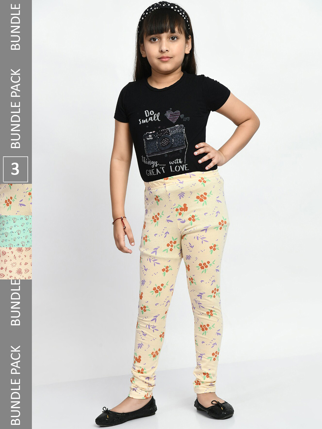 

BAESD Girls Pack Of 3 Printed Pure Cotton Leggings, Green