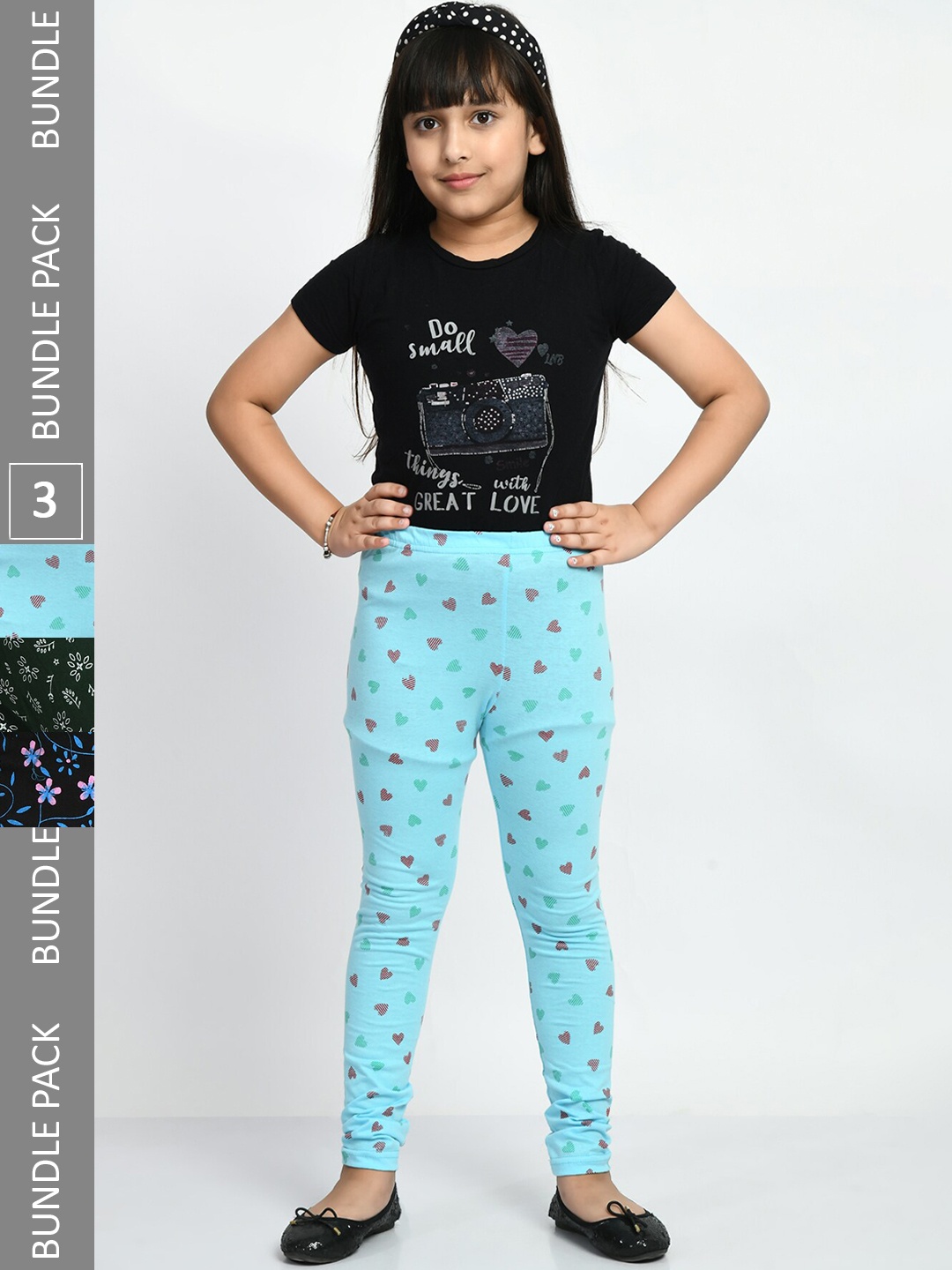 

BAESD Girls Pack Of 3 Printed Pure Cotton Churidar-Length Leggings, Multi