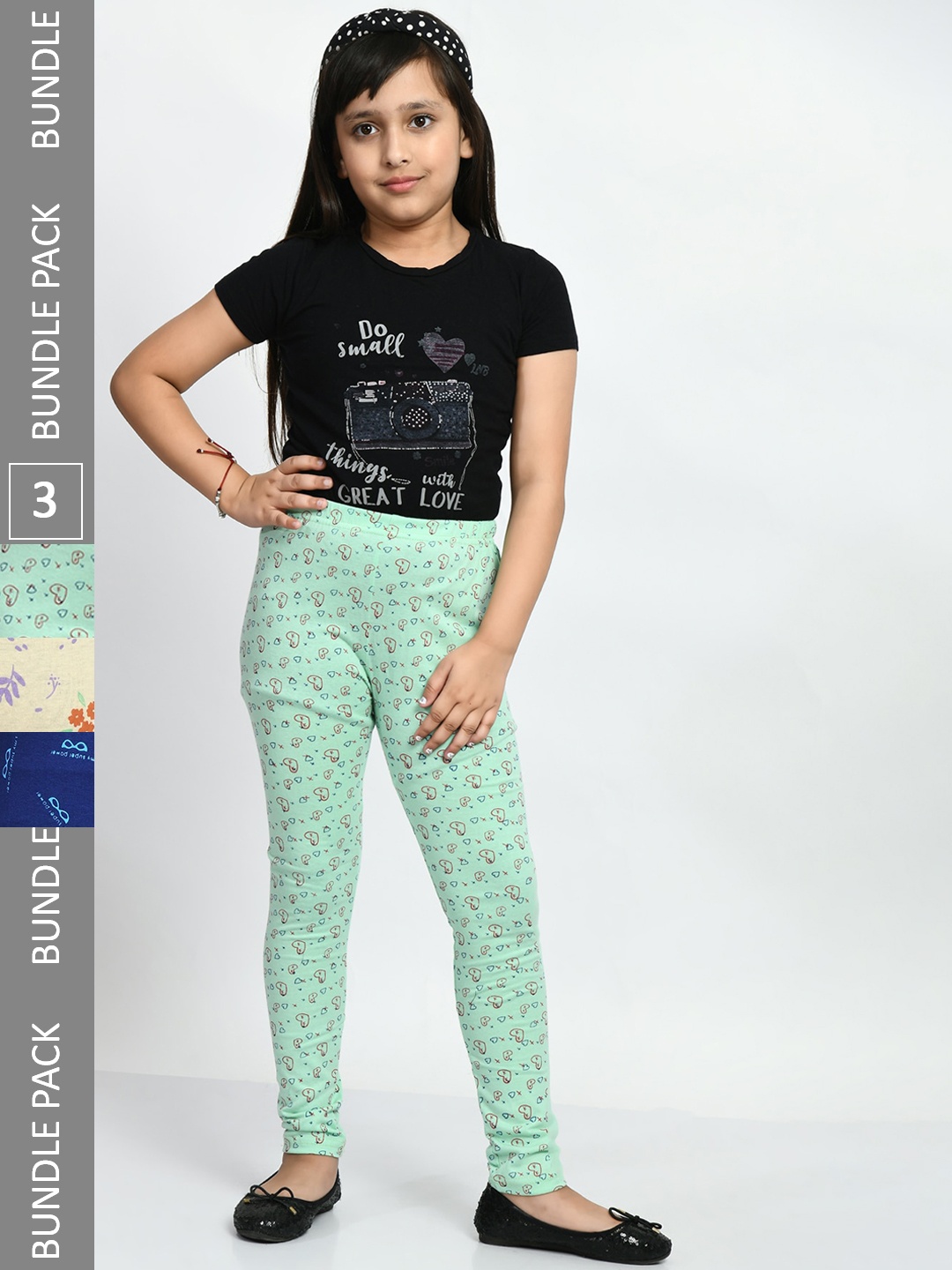 

BAESD Girls Pack Of 3 Printed Pure Cotton Churidar-Length Leggings, Multi