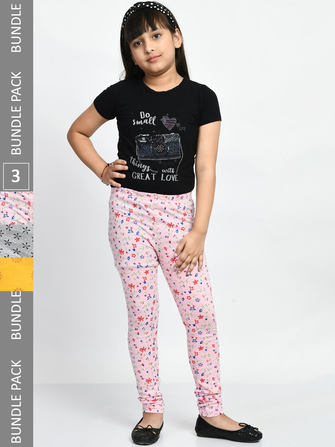 

BAESD Girls Pack Of 3 Printed Pure Cotton Super Soft Churidar-Length Leggings, Grey