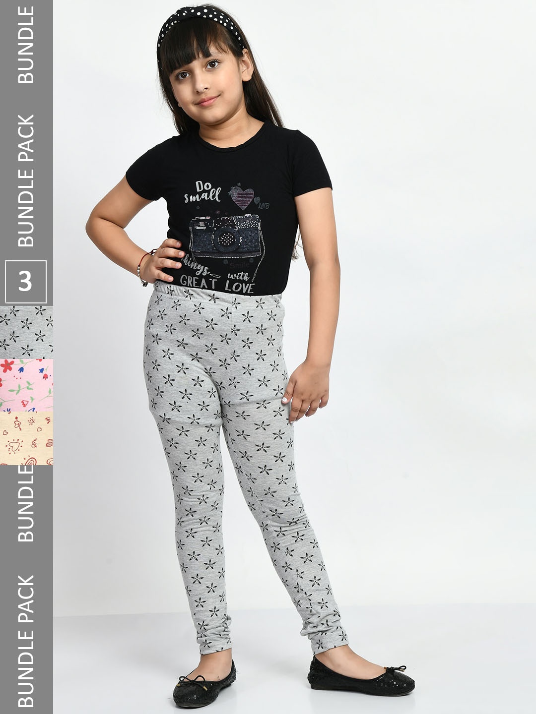 

BAESD Girls Pack Of 3 Printed Super Soft Pure Cotton Churidar-Length Leggings, Rose