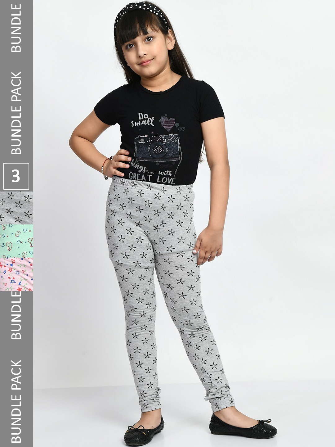

BAESD Girls Pack Of 3 Printed Cotton Churidar-Length Leggings, Pink