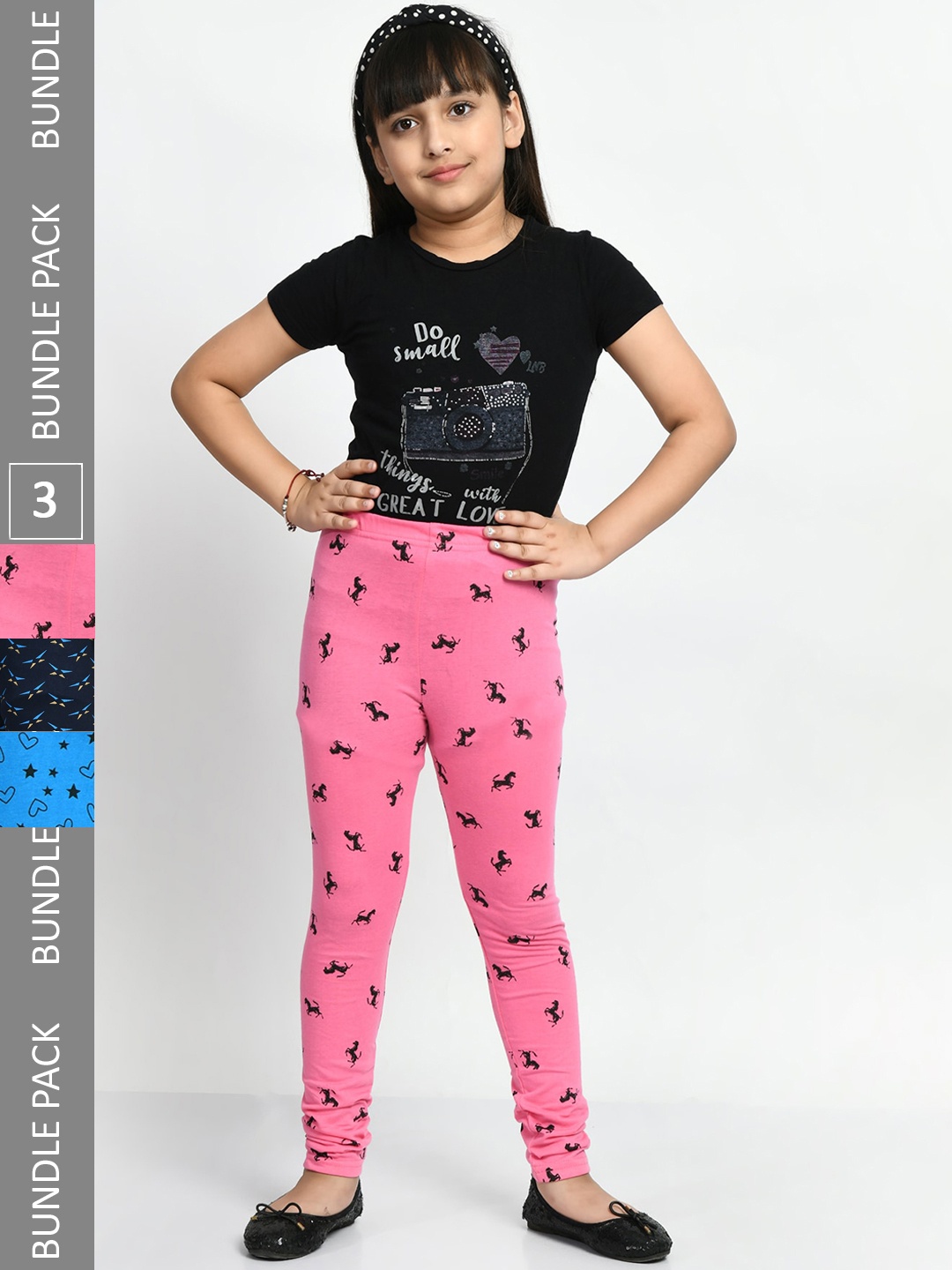 

BAESD Girls Pack of 3 Printed Pure Cotton Leggings, Black