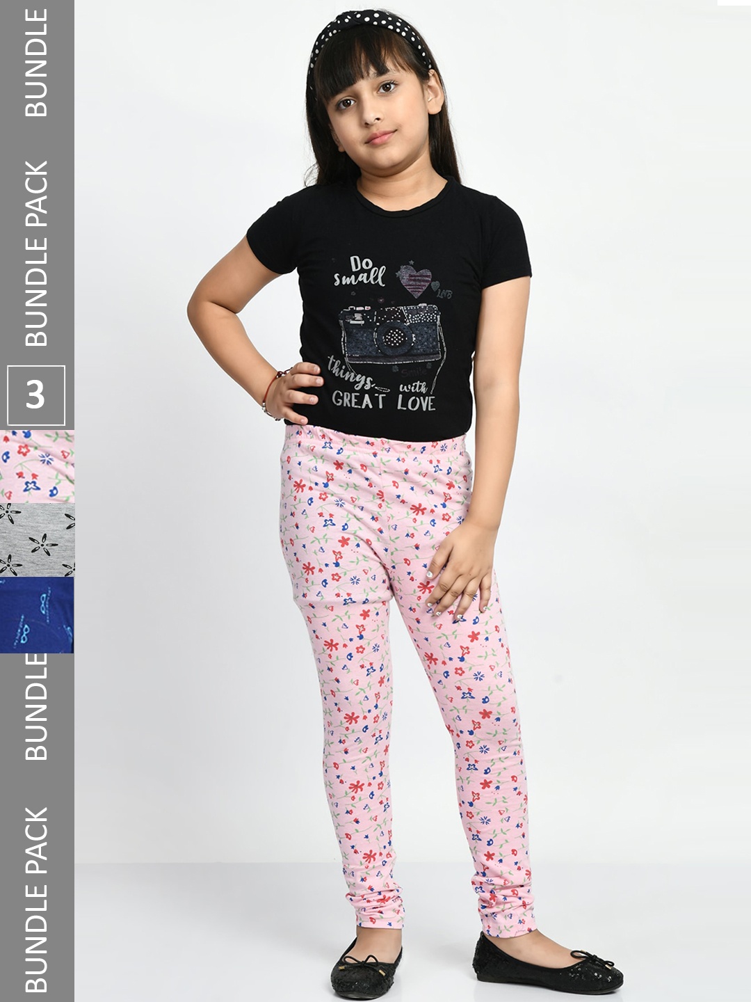 

BAESD Girls Pack Of 3 Printed Pure Cotton Churidar Length Leggings, Pink