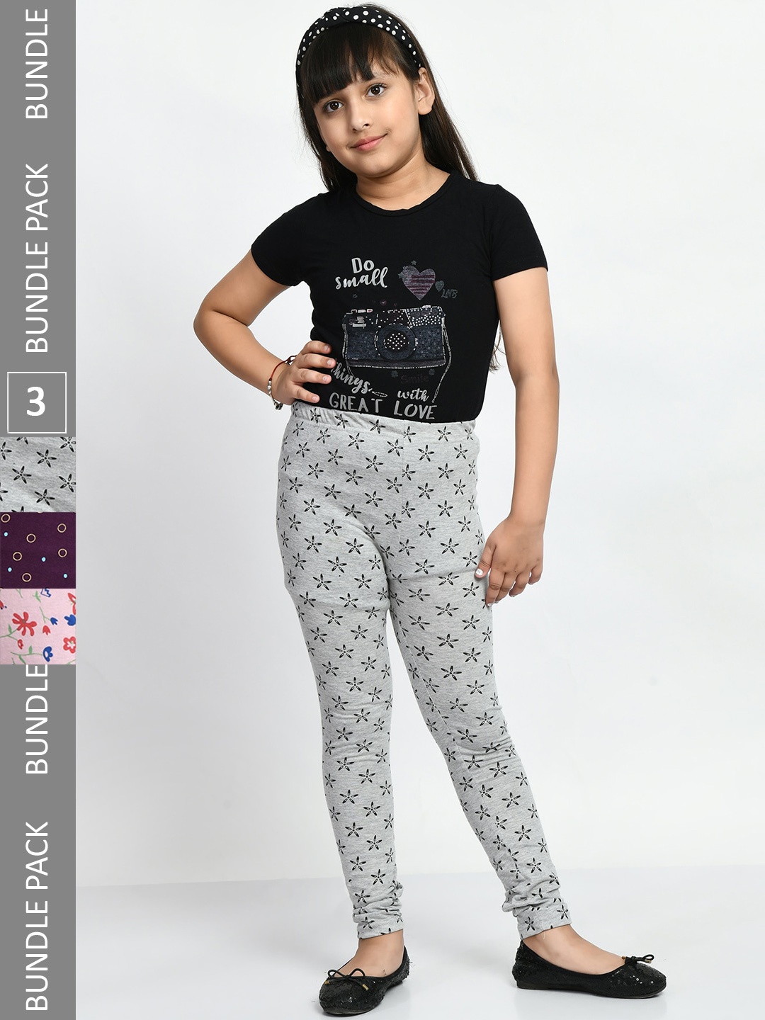 

BAESD Girls Pack of 3 Printed Pure Cotton Leggings, Grey