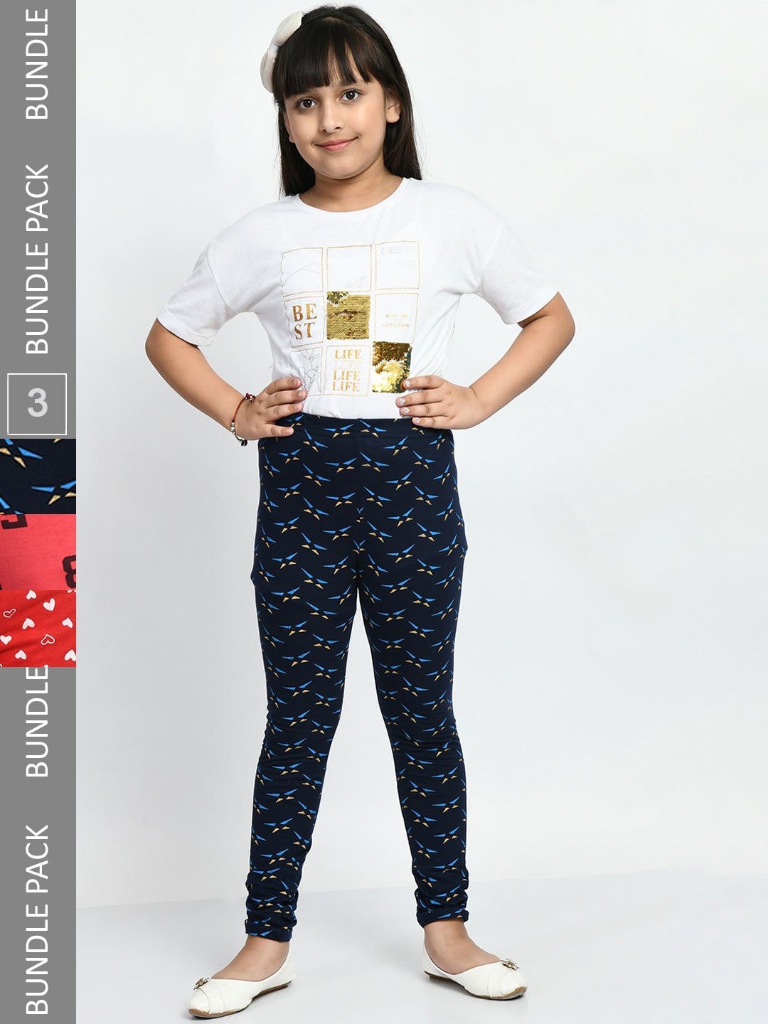 

BAESD Girls Pack of 3 Printed Pure Cotton Leggings, Red