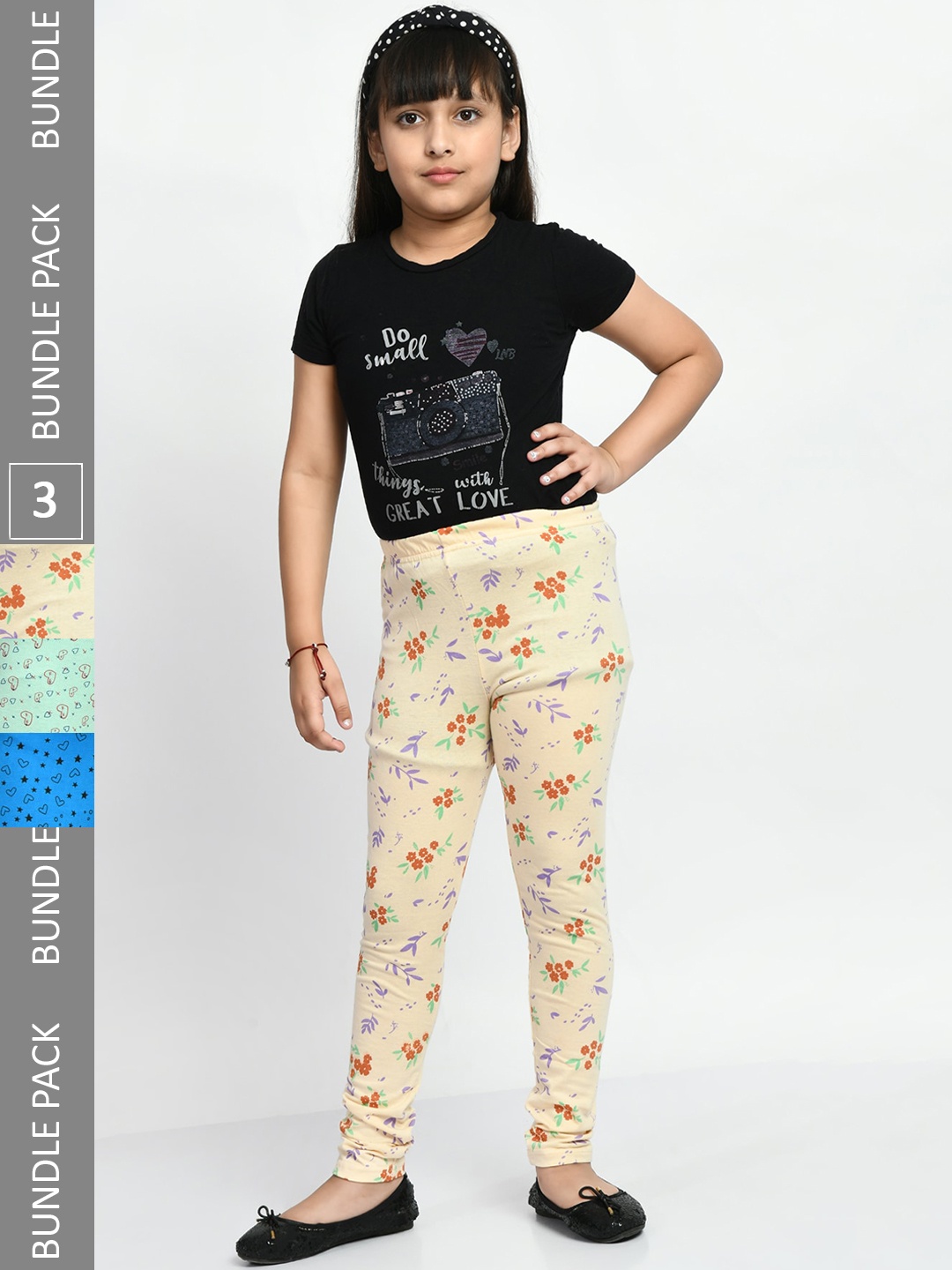 

BAESD Girls Pack Of 3 Printed Super Soft Cotton Churidar-Length Leggings, Green