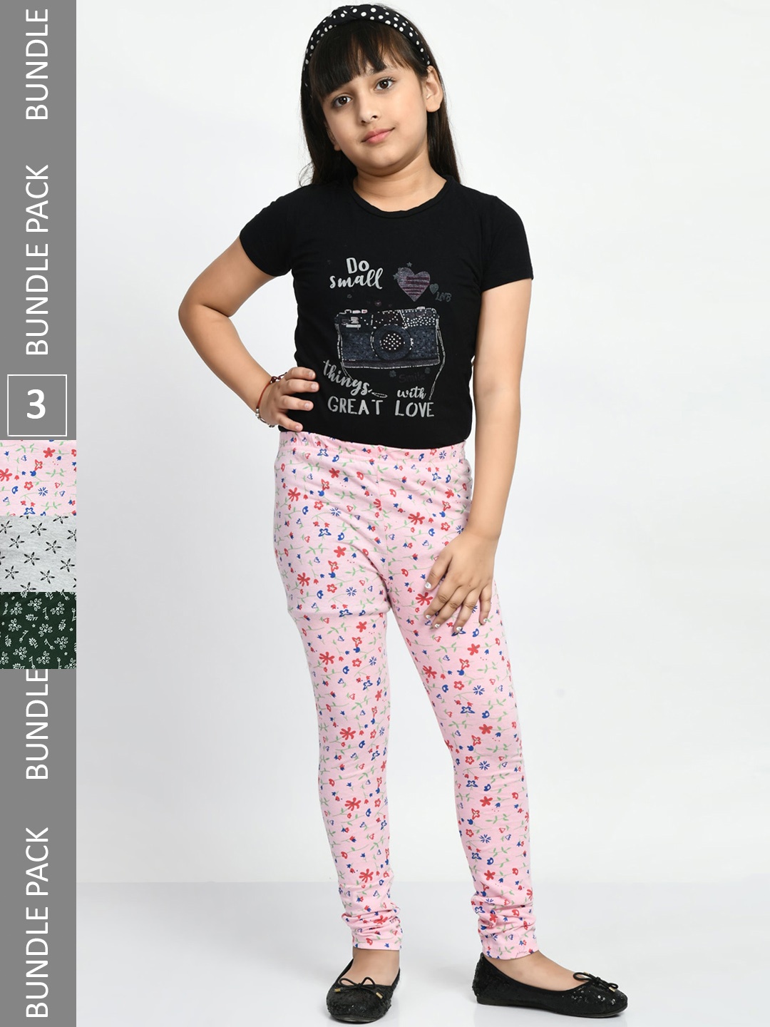 

BAESD Girls Pack Of 3 Printed Pure Cotton Super Soft Churidar-Length Leggings, Grey