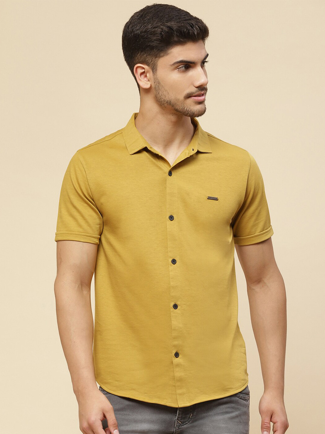 

Cloak & Decker by Monte Carlo Spread Collar Cotton Casual Shirt, Mustard
