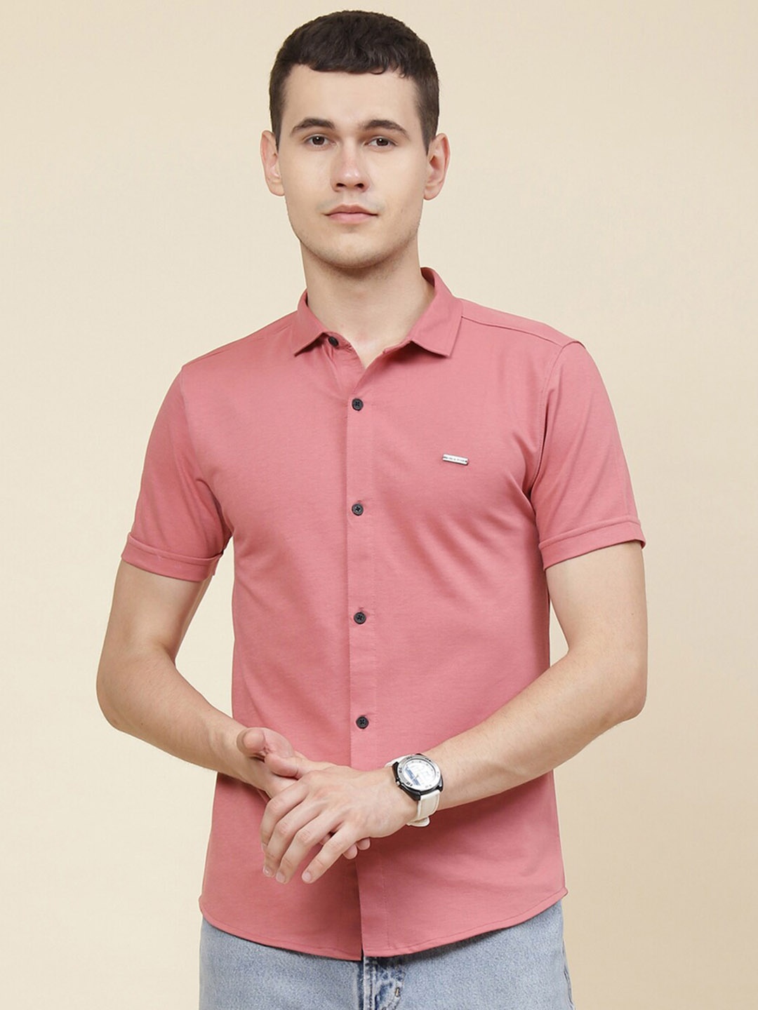 

Cloak & Decker by Monte Carlo Spread Collar Cotton Casual Shirt, Pink