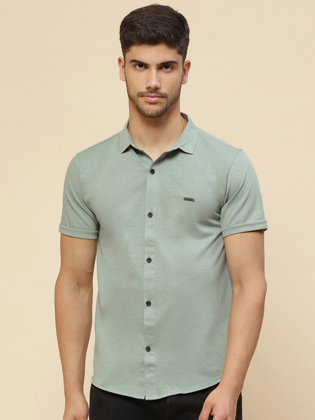

Cloak & Decker by Monte Carlo Spread Collar Cotton Casual Shirt, Green