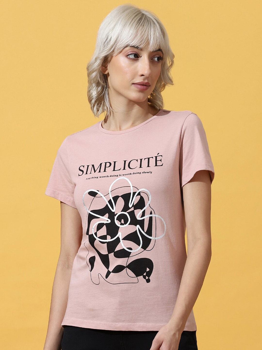 

ONLY Women Printed Cotton T-shirt, Pink