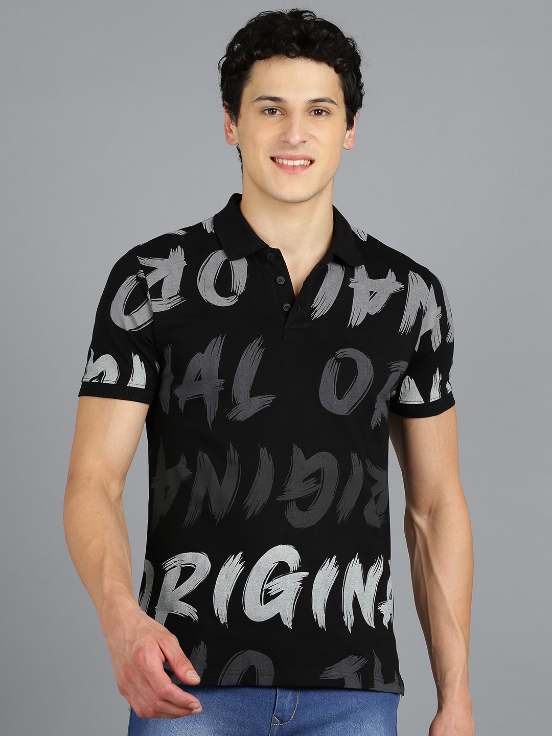 

Alan Jones Typography Printed Polo Collar Slim Fit T-Shirt, Black